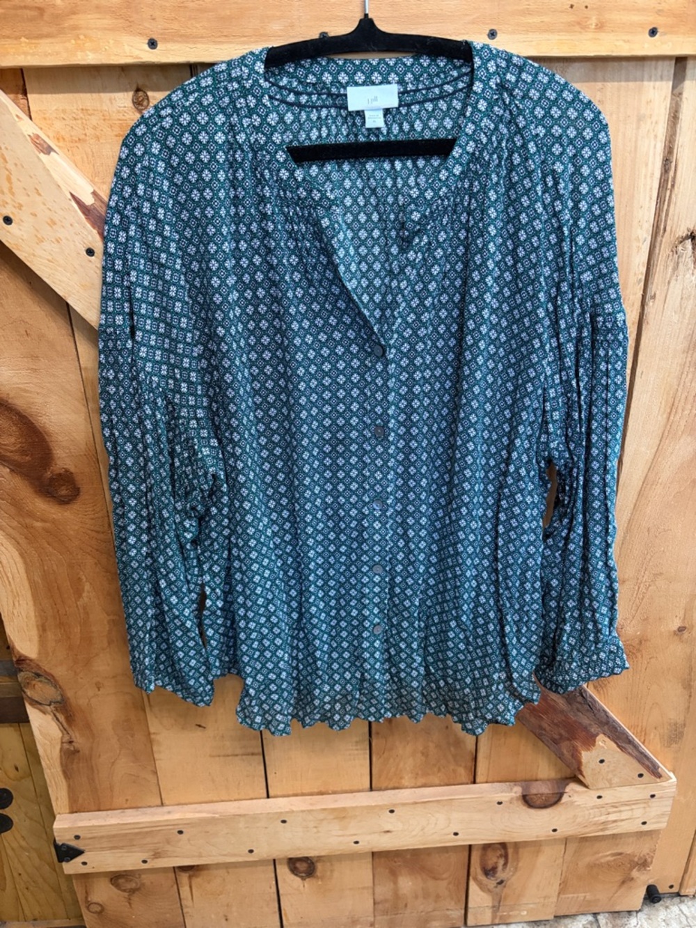 J. Jill Women’sTeal Geometric Print Peasant Blouse, XL